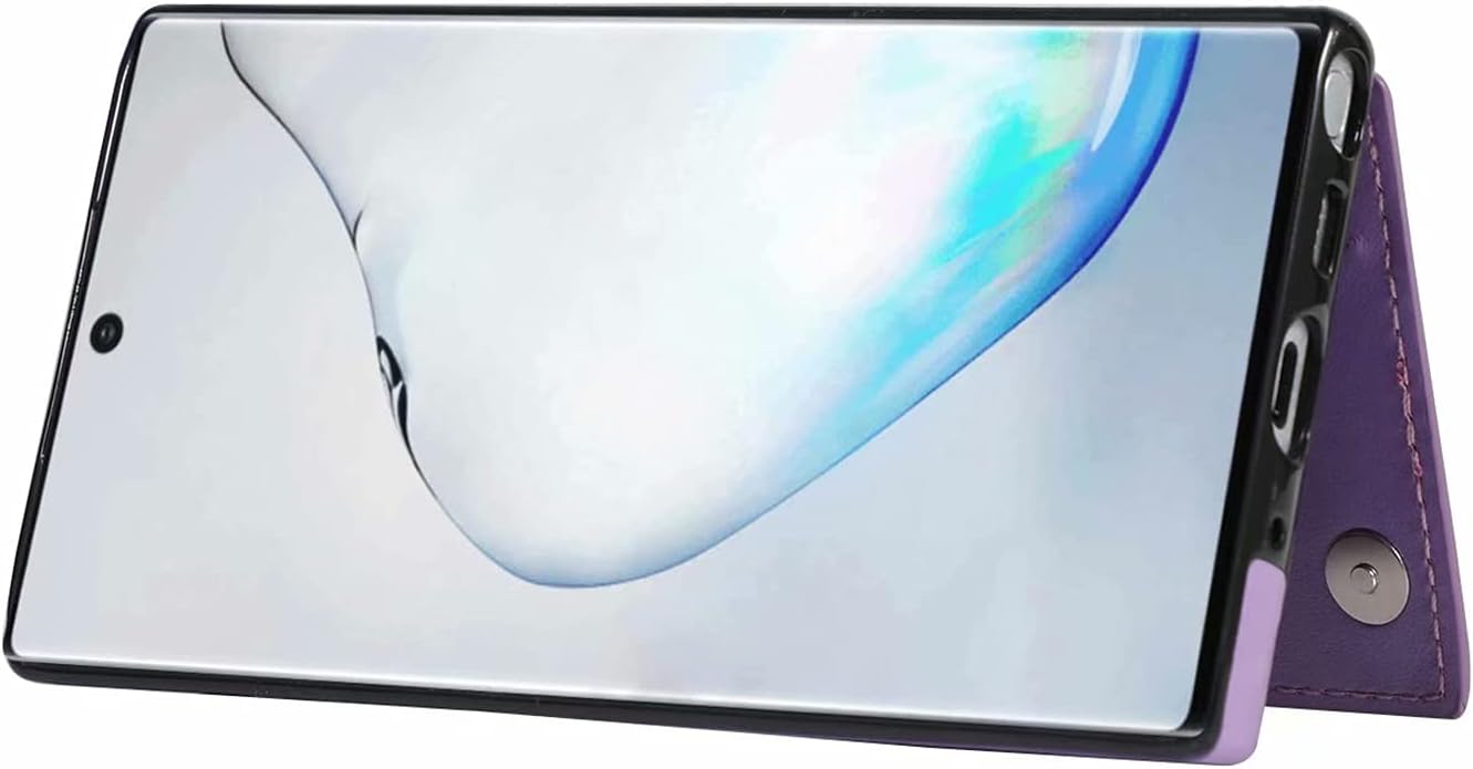 Phone Case for Samsung Galaxy Note 10 with Tempered Glass Screen Protector Card Holder Wallet Cover Flip Leather Cell Accessories Glaxay Note10 5G Gaxaly Notes 10s Ten Not S10 Cases Women Girl Purple - Image 6