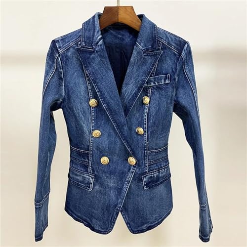 Women's Business Office Party Buttons Double Breasted Lapel Denim Blazer Jacket2