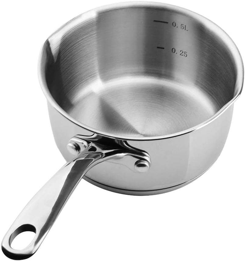 for Stainless Steel Mini Saucepan 12cm, Coffee Warmer 500ml, Kitchen Cookware, Chocolate Melting Pot - Portable Butter Melter Hot Chocolate Pot for Stove, Easy Pour Milk Pan, Non-
