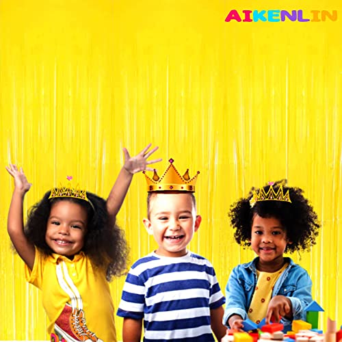 Image of 4 Pack 3.2Ft x 8.2Ft Yellow Foil Fringe Curtain Backdrop, Metallic Tinsel Foil Fringe Streamers Curtains Background for Photo Booth, Birthday, Wedding, Halloween, Christmas Party Decoration