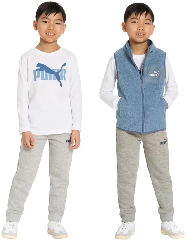 PUMA Kids 3-Piece Vest Set – Full Zip Vest, Long Sleeve Tee & Jogger