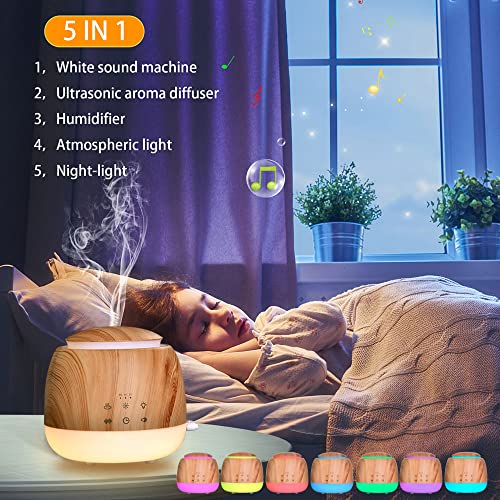 Vonokee Aromatherapy Essential Oil Diffuser,White Noise Machine,Mist Humidifier With 7 Led Color Lights,10 Soothing Sounds,Night Light,Timer, Waterless Auto Shut Off Sleep Sound Machine For Baby,Adult #TOP1