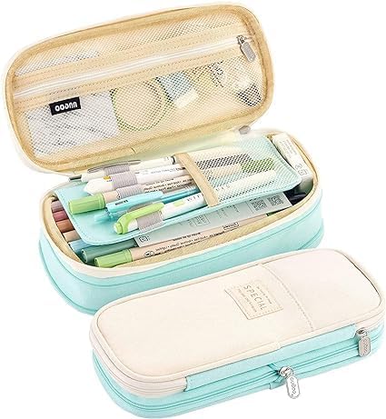 Image of LABUK Large Capacity Pencil Case Pouch, Cute Aesthetic Big Capacity Zipper Cases Pen Portable Office Stationery Makeup Bag, Desk Organizer for College Adults Women Men (Cotton Green)