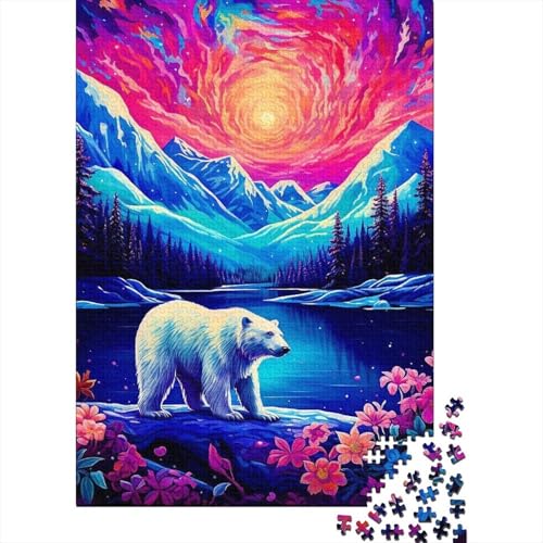 Puzzles de 1000 piezas con corte preciso y diseño artístico de oso en el lago de la montaña
