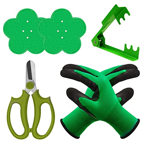 YBB 5 PCS Rose Leaf Thorn Stripper Set Thorn Remover Tool with Garden Gloves and Scissors for Gardening Flower Arrangement (Green)