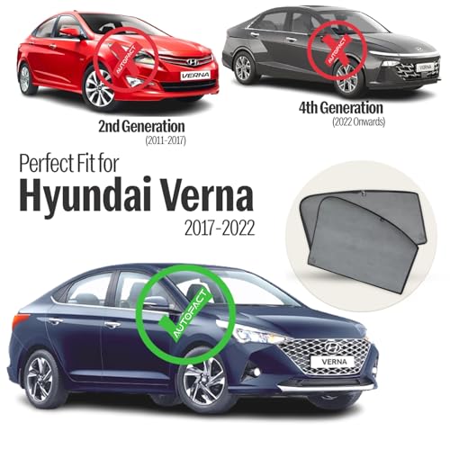 Image of Autofact Car Sunshades for Hyundai Verna (2017 to 2022), UV Protection, Useful Car Accessories, Custom fit Sun Shades for Side Windows, Set of 4