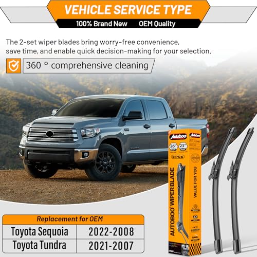 Image of AUTOBOO Windshield Wiper Blade Replacement for Toyota Tundra Sequoia | Fits Tundra 2007-2021 Sequoia 2008-2022, 26 inch+23 inch, OEM quality, all-season performance, easy install