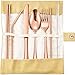 Tatuo 7 Pieces Portable Stainless Steel Flatware Set Travel Cutlery Silverware Set Reusable Utensils with Case, Stainless Steel Knife Fork Spoon Chopsticks Straws (Rose Gold)