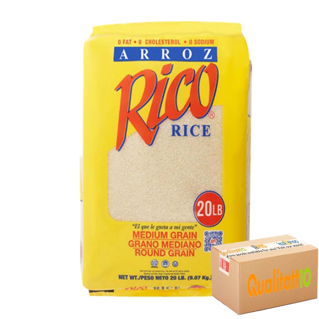QUALITATT 10 - Arroz Rico Variety Heavy Duty Plastic Bags (1 Pack of 20 lbs each, of Medium Grain Rice)