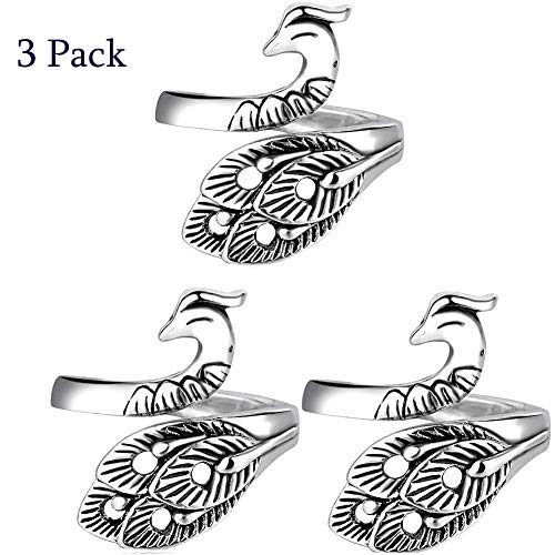 Advanced Peacock Ring, Adjustable Crochet Knitting Loop Accessories, Hand-Made Silver-Plated Copper Rings, Faster Crocheting, , Yarn Guide Finger Holder Knitting Thimble, 3 Pcs - Thumbnail 2