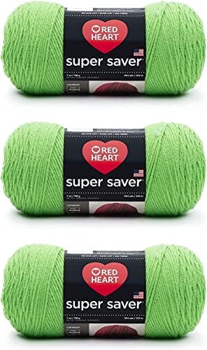 Red Heart Super Saver Spring Green Yarn - 3 Pack of 198g/7oz - Acrylic - 4 Medium (Worsted) - 364 Yards - Knitting/Crochet