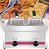 KJZQXYX Professionelle LPG-Gas-Fritteuse, kommerzielle Fritteuse, Multifunktions-Gasfritteuse mit großem Fassungsvermögen von 10 l/20 l/30 l mit Korb Gasfritteuse (B10L+10L)