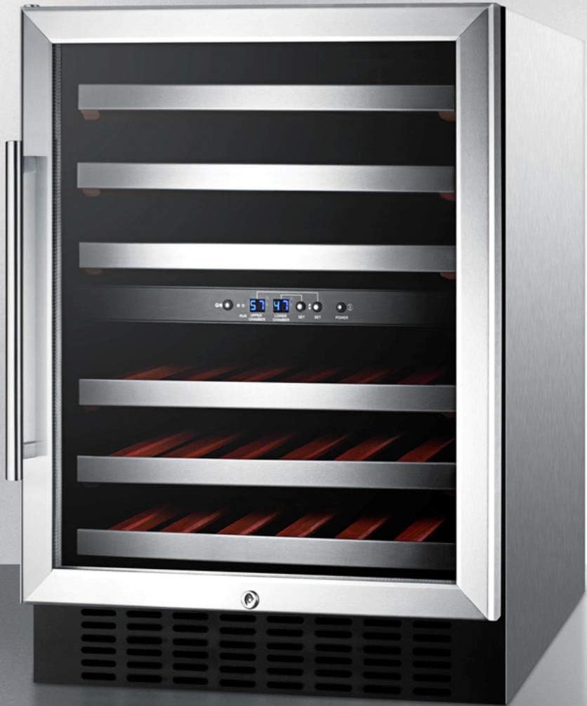 Summit Appliance SWC530BLBISTCSSADA ADA Compliant Dual Zone 24" Wide Built-In Wine Cellar with Glass Door, Digital Thermostat, Stainless Steel Trimmed Shelves and Stainless Steel Wrapped Cabinet