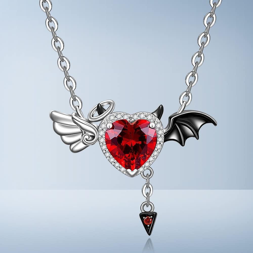 Half Angel Half Devil Necklace Angel and Devil Symbol of Love Necklace Pendant Wings Demon Sterling Silver Halloween Bat Jewelry - Image 8