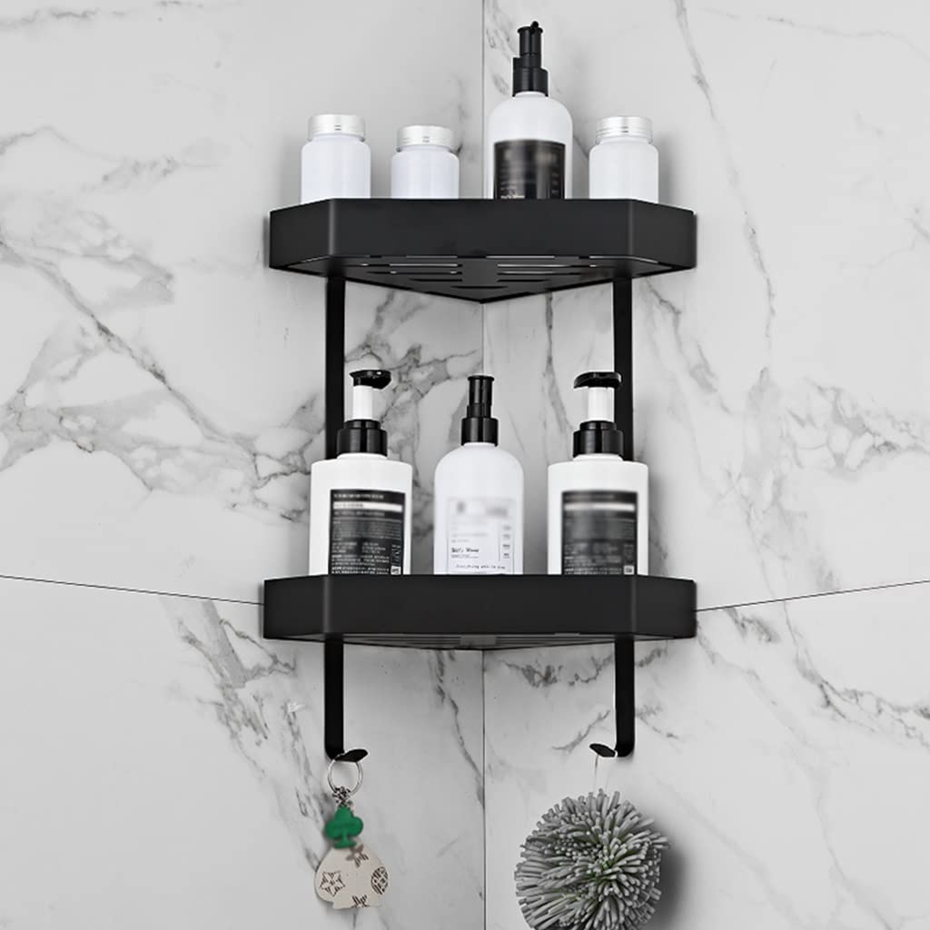 Scaffali da bagno squisiti Scaffale da bagno, Scaffale doccia da bagno cromato, Scaffale angolare da bagno nero in acciaio inossidabile, Portaoggetti da cucina grigio a parete (Color : Two Tier Black)