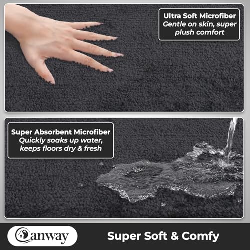 Image of CANWAY 1100 GSM | Pack of 3|50x35 Cm Premium Microfiber Floor Mat | Ultra Soft & Super Absorbent | Anti-Slip Backing | Quick Dry Bath, Bathroom & Kitchen Mat|Dark-Grey