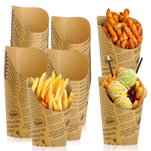 50 Stück Kraftpapier Becher, 14oz Kraftpapierbecher Pommes, SchräGem Mund Snack Pappbecher Charcuterie Eisbecher, Kraftpapier Pommeshalter Snacktüten für Bubble Waffeln Candybar Party