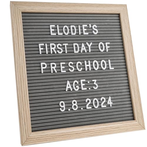 C CRYSTAL LEMON Felt Letter Board 10x10 Inch – 336 Letters, Numbers & Symbols – Gray Message Board with Wooden Frame, Wall Mount or Free Standing