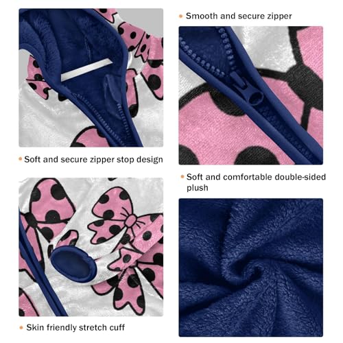 Pink Polka Dot Bow Pattern_1 Toddler Fleece Jacket Girl Boys Hooded Fleece Jacket Coat Warm Outwear Zip-up 3-10T3