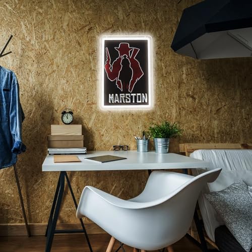 Image of Western Cowboy Neon Sign, LED Neon Light for Wall Decor, Marston Silhouette Neon Lamp for Game Room, Man Cave, Bedroom, Bar, USB Powered Cool Light for Gamer Fans