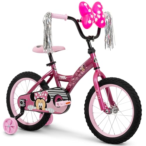 Huffy Disney Minnie 16 Pink Girls Bike Ideal for Ages 4-6 Years Old Removable Training Wheels Fun and Playful Design Sturdy and Durable Bow Case Shimmering Streamers Adjustable Comfort