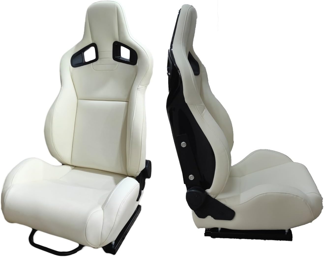 2PCS White PVC Fiberglass Back Universal Slider Bucket Racing Car Seat