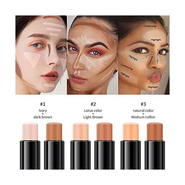 Mysense 6 Colors Cream Contour Stick,Contouring Concealer Highlighter Stick,Double Head Body Face Brightens & Shades Make Up Foundation Cream Pen,3pcs