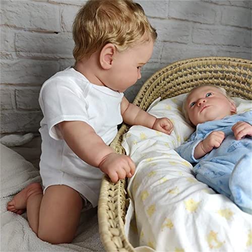 VMOLTRY Reborn Babypuppe 24 Zoll 60cm Weiches Silikon-Vinyl Junge Puppe Baby Lebensechte Neugeborenen Jungen Kinder, Maddie in grünen Augen londes Haar – Bild 4