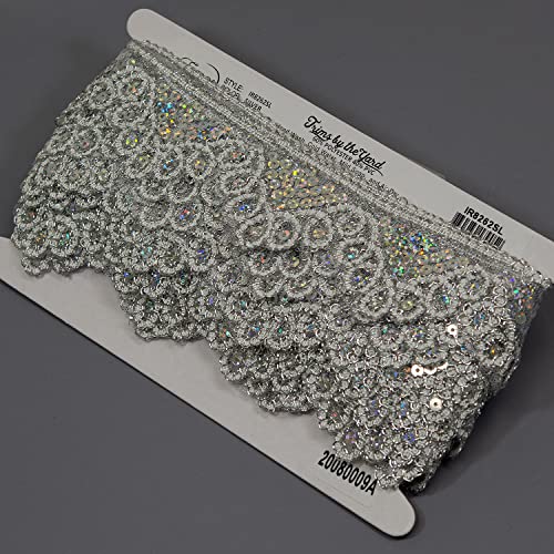 Trims By The Yard 9 Yards Of Camilla Sequin Looped Lace Fan Trim, Silver (Sold By The Yard) #TOP2
