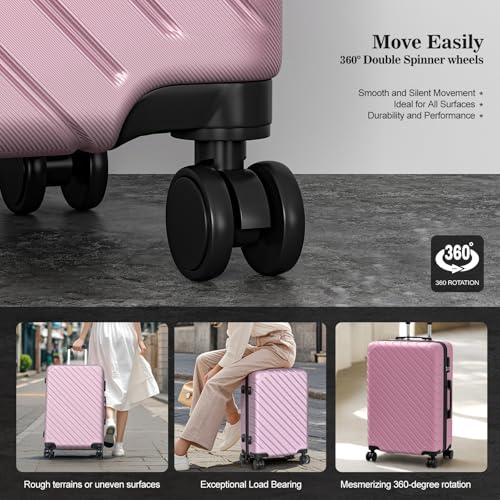 Apelila 4-Piece Expandable Suitcase Set with TSA Lock, 20% Extra Capacity, 360° Spinner Wheels, Lightweight Textured Fabric Luggage (18", 20", 24", 28") for Men and Women Travel (Pink)