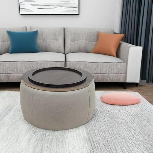 Kakotito Modern Round Storage Ottoman With Wooden Lid,Circle Ottoman Handmade Ottoman Coffee Table,End Table & Footstool thumb #5