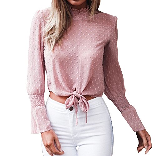 Blouse for Women Long Sleeve Kimloog Women Chiffon Floral Flare Sleeve Short Bow Shirt Dot Top Blouse Crop PK/S [video game] [video game]