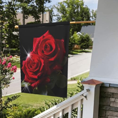 Drapeau de jardin en polyester à motif roses rouges avec impression premium double face