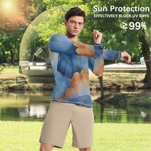 Marble Terracotta Navy Blue Shirts Summer UPF 50+ Lightweight Long Sleeve UV Sun Protection Long Sleeve Shirts Water Fishing4