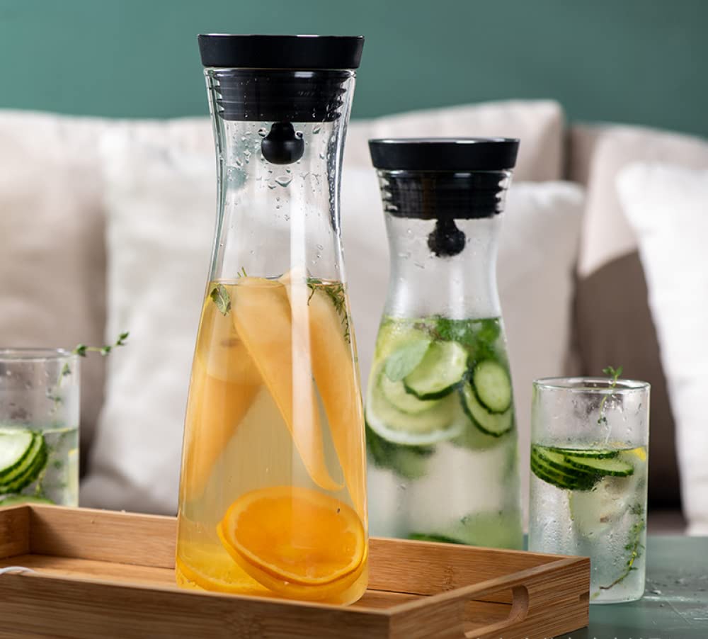 Lpy Jarra de Vidrio Tapa de Acero sin Goteo en Forma de Flor, Jarra de Agua fría y Caliente, cafetera de té, Jarra de té Helado, Jarra de Jugo, decantador de vino-1800ML