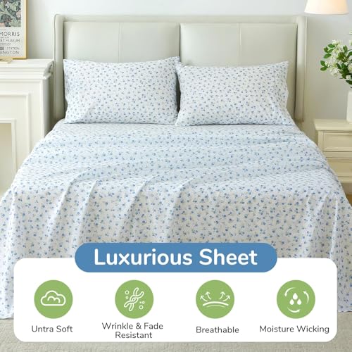 Image of MUXHOMO TwinXL Size 4 Piece Sheet Set, Soft Breathable Bed Sheet Set for Bedroom with Deep Pocket Up to 16 inch, Wrinkle-Free & Cooling Bedding for Oeko-TEX Certified - Fern Class