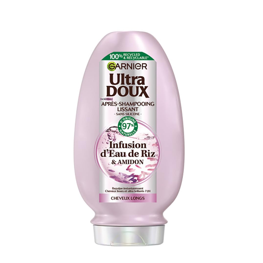 Garnier Ultra Doux - Après-Shampooing Lissant Douceur & Brillance à l'Infusion d'Eau de Riz - Cheveux Rebelles et Indisciplinés - 200 ml