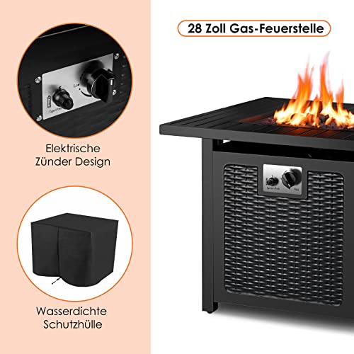 Gas Feuerstelle, Feuerstelle inkl. Wasserfeste Schutzhülle, Lavasteinen, Tischplatte & Funkenschutz,72.5 * 72.5 * 67.5 cm,14,5 kW, 28 Zoll Gaskamin Outdoor, Automatische Zündung, Esstisch & Heizung – Bild 6