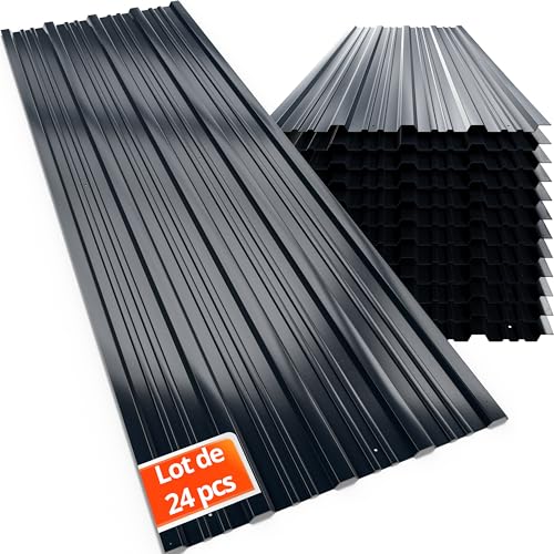 GARDEBRUK® 24x Tôles de bardage 129x46cm 14m² galvanisé pré-percés tôle trapézoïdale ondulée profilée résistant intempéries plaque abri de jardin...
