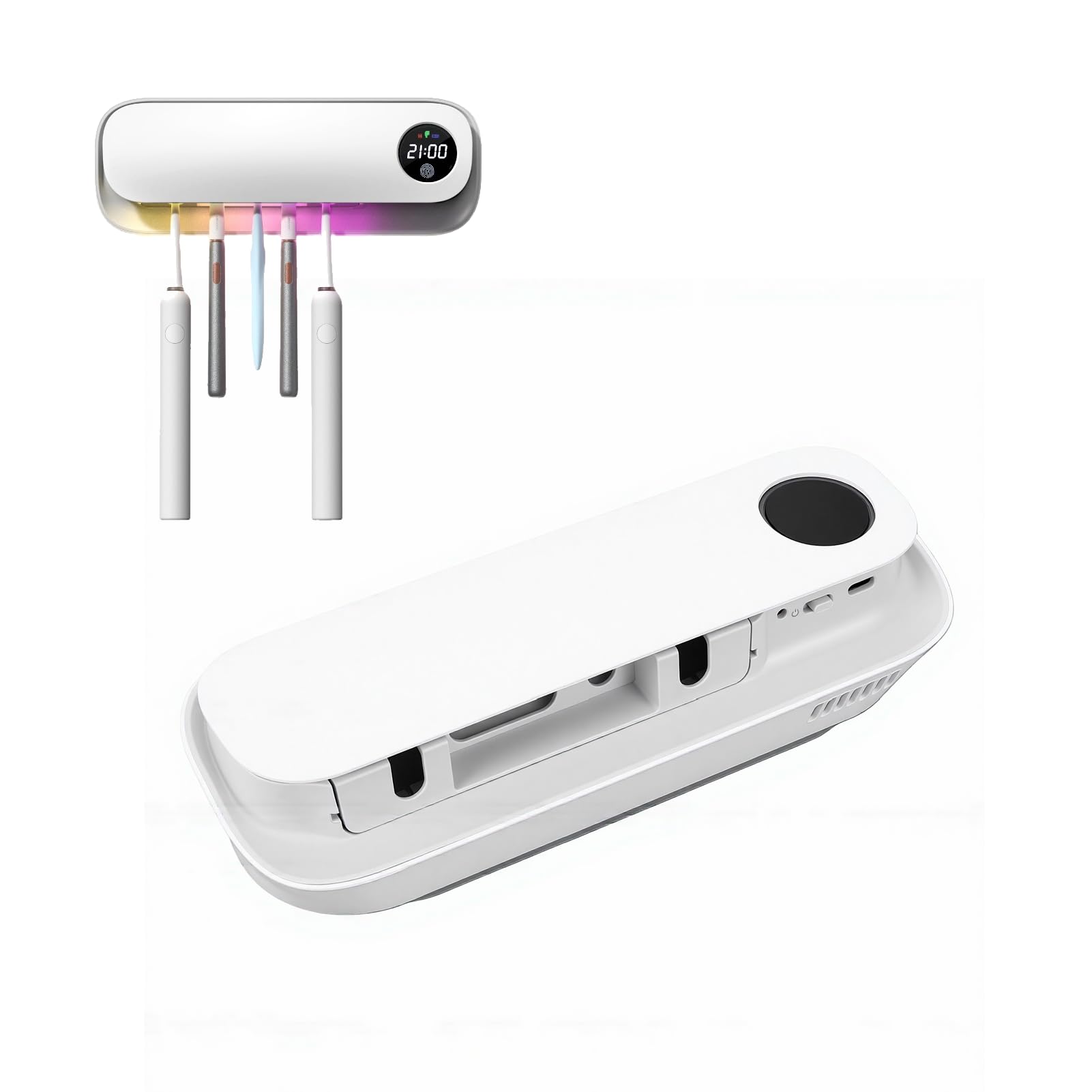 Fabater Soporte para Cepillos de Dientes para Baño, Limpiador Inteligente de Cepillos de Dientes de 5 Ranuras para Montaje en Pared con Pantalla, 99,9% de Eficiencia de Limpieza