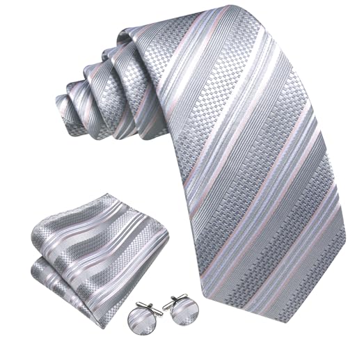 Image of Barry.Wang Mens Tie Set Plaid Check Neckties Formal Business Wedding Luxury Pocket Square Cufflinks