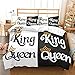 EWGYH Poszwa Na Kołdrę W Rozmiarze King; Czarny Biały Litery Korona 180X210Cm Pościel Podwójna Poszwa Na Kołdrę Z Poszewkami Na Poduszkę