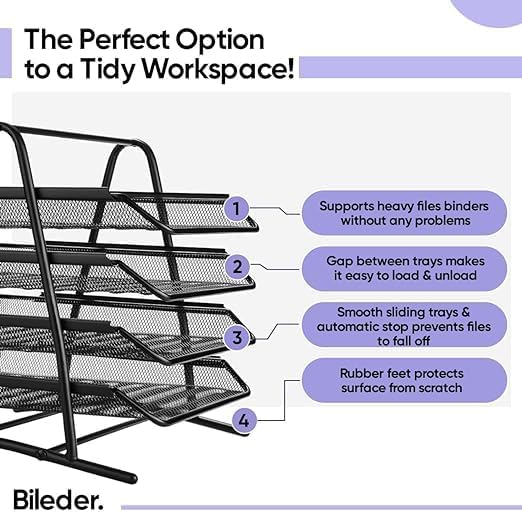 4square 4 Tier Metal Mesh Desk Organizer File Rack Letter Tray A4 Papers Documents Holder Desk Organizer for Office- 30 x 29 x 24.5 cm 3