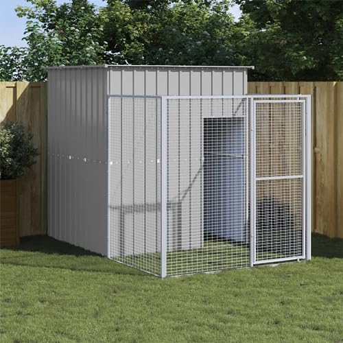 IKAYAA Recinto per Cani da Esterno Casetta Cani con Corsa Box per Cani da Esterno Cuccia Cane Esterno Gabbia per Cani in Acciaio Zincato-Grigio chiaro-165 x 251 x 181 cm