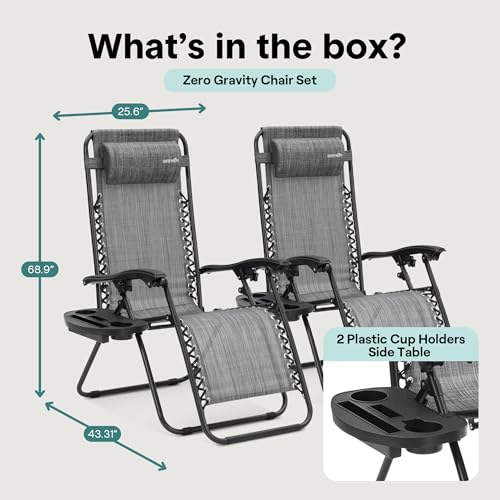 SereneLife Zero Gravity Reclining Chairs Set of 2 – Adjustable Folding Patio & Beach Lounge Chairs with Cup Holder Tray, Removable Padded Headrest, Weather-Resistant by SereneLife - Image 7