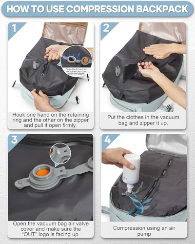 Vacuum Seal Compression Travel Backpack with Pump for Women Men Airback Vacpack laptop Backpacks with Shoe Compartment Vacuum Seal Packing Carry on Backpack for Airplanes College Casual Daypack Blue3