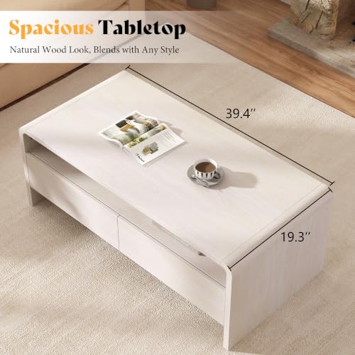 Image of AMERLIFE 39.4 inch Wood Coffee Table with Storage & Rounded Edges