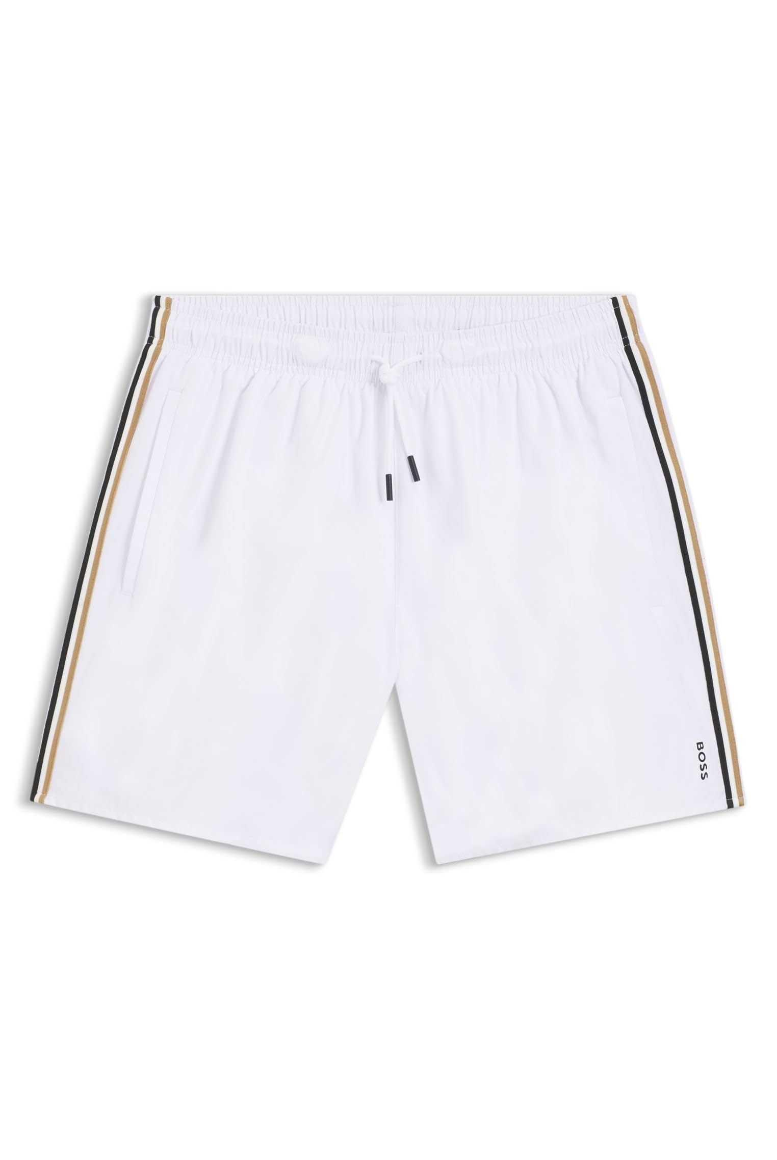 BOSS Mens Iconic Recycled-Material Swim Shorts with Logo and Signature Stripe