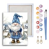 LOMSIOY Framed Paint by Numbers Kit for Adults, Christmas Oil Painting for Beginner, Pygmy Paint by Number with Canvas and Brush, DIY Acrylic Painting Kit for Room Decor in Festival 8 * 8 Inch 43539