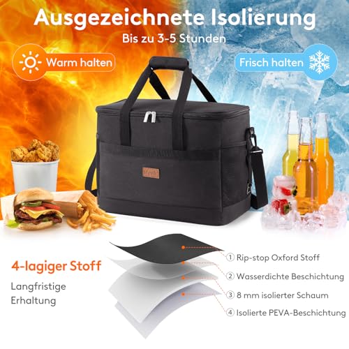 Lifewit 30L 50 Dosen Kühltasche Groß faltbar Kühlkorb Kühlbox Isoliertasche Thermotasche Picknicktasche für Lebensmitteltransport, Schwarz 4